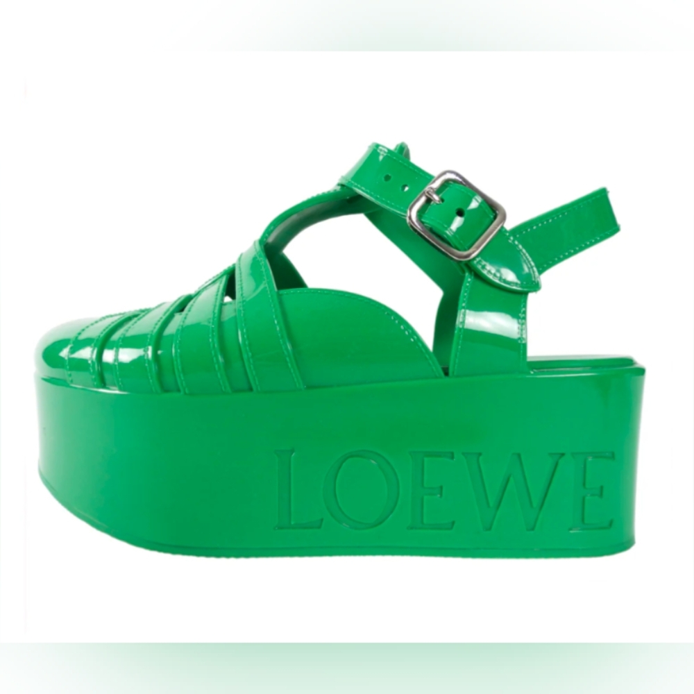 Loewe Green Rubber Logo Platform Fisherman Sandals size 41